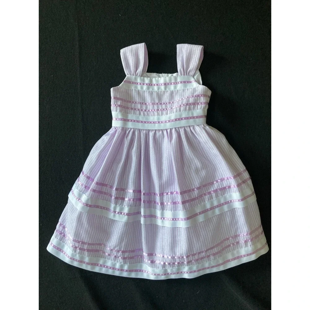 Bonnie Jean Girls Lavender White Striped Metallic Party Dress Size 5 R34423-DV